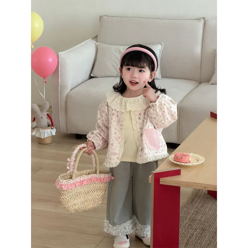 Girls Coat 2026 Spring and Autumn New Childrens Clothing Korean Girl Baby Mori Department Flowers on Both Sides of The Coat