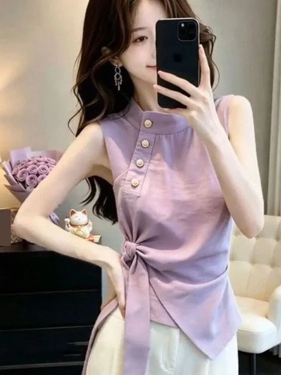 Fashionable Korean Style Sleeveless Vest Women's Elegant Design Unique Versatile Slimming Top Trendy Summer 2026