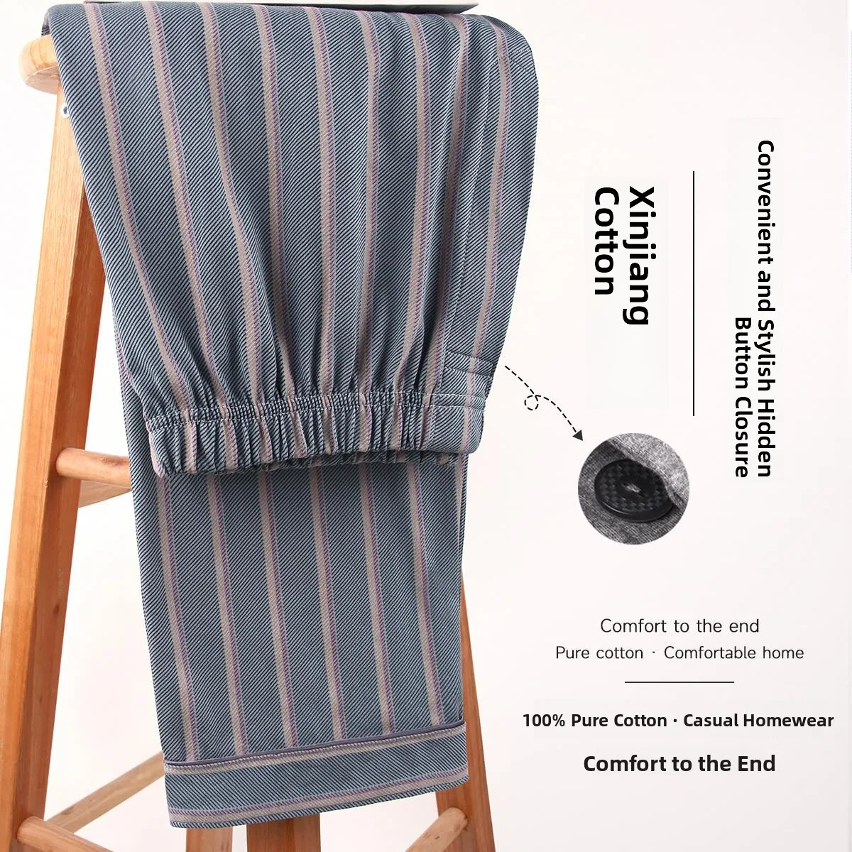 

Pure Cotton Men's Long Spwear Loose Fit Home Pants Striped Pattern Comfortable mid Waist Design Casual Summer Leisure