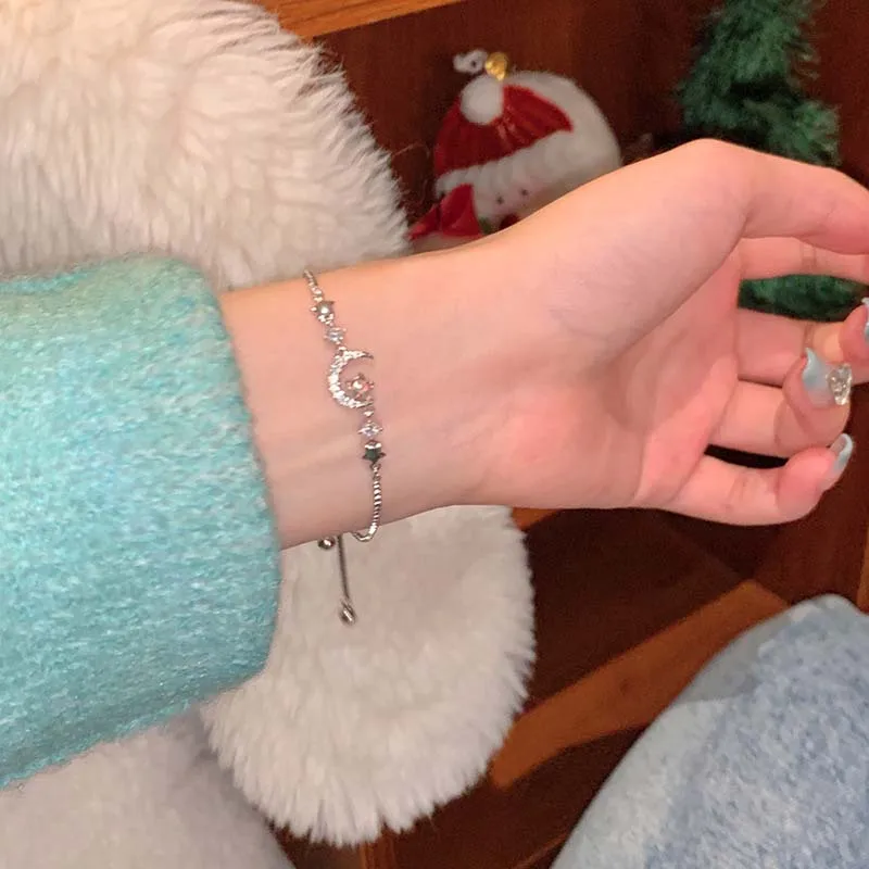 سوار فاخر من الزركون النجمة والقمر للنساء ، كريستال رائع ، كريستال لامع ، سحب قابل للتعديل ، جمالي ، هدايا مجوهرات #3