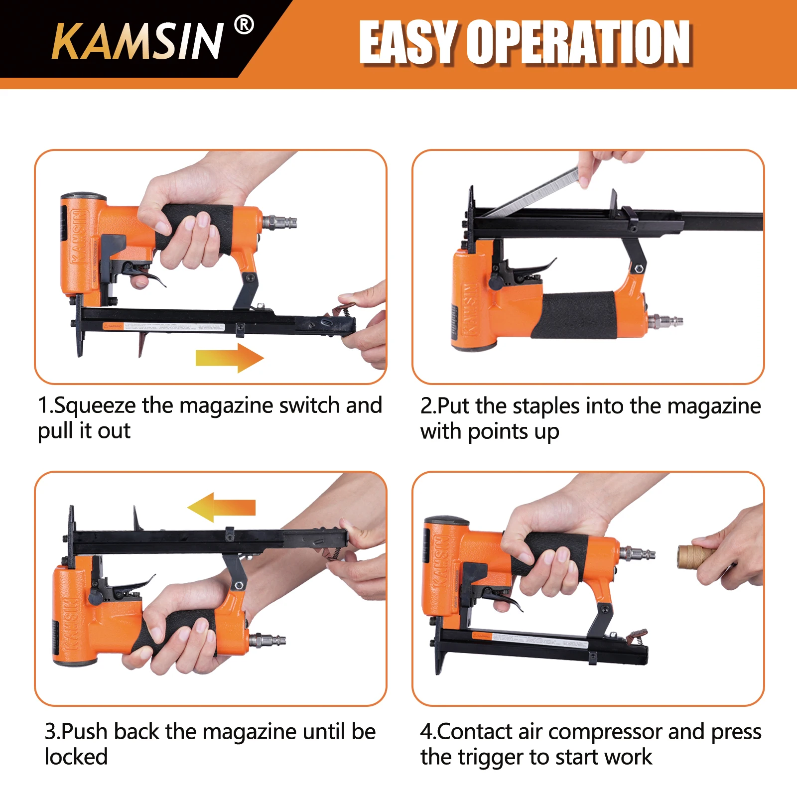 KAMSIN KN8016S 21 Gauge Pneumatic Continuous Firing Mode Upholstery Stapler for 80 Series 12.8mm Crown Staples, for Furniture