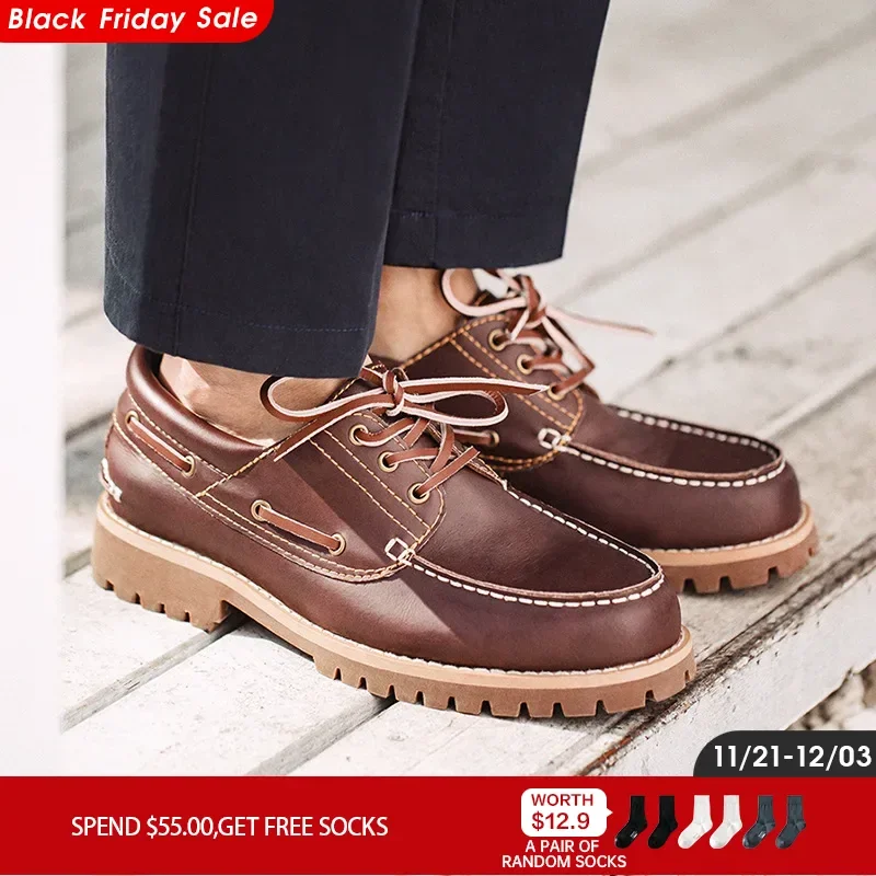 Maden 2023 New Men's Fashion Retro Low-top British Style Work Shoes Casual Leather Breathable Boat Shoes 44 Size