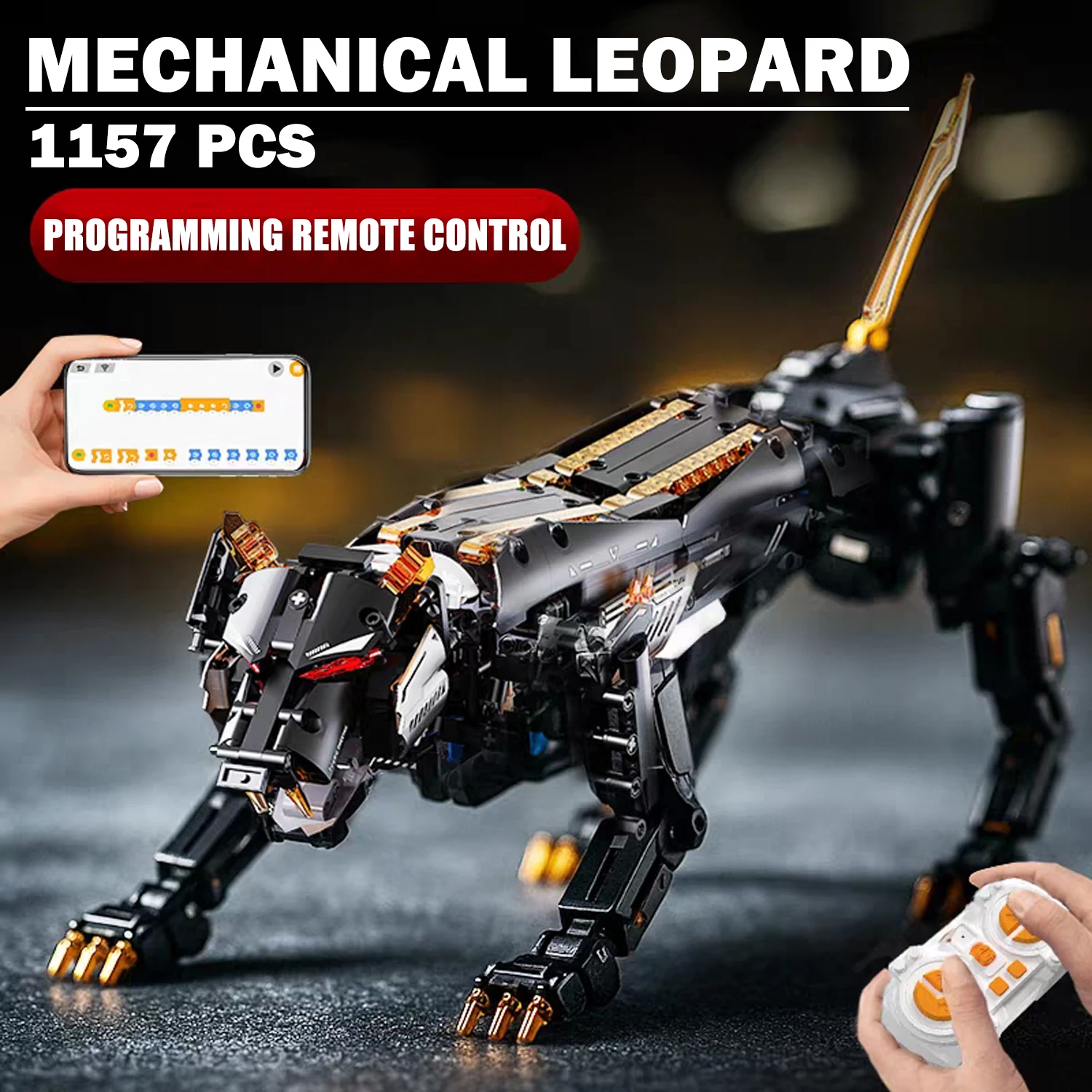 

MOC электрические механические леопардовые строительные блоки программирование пульт дистанционного управления креативная сборка животных кирпичи игрушка в подарок для мальчиков и детей