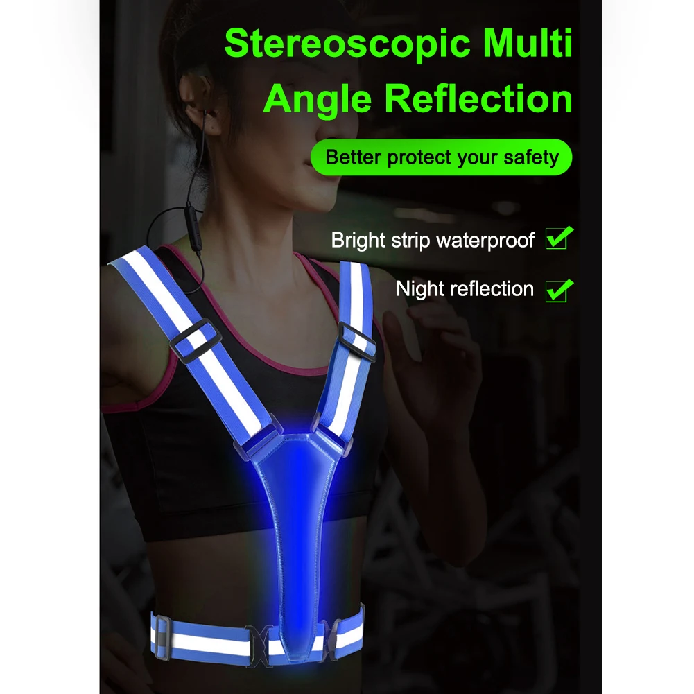 

Светодиодный светоотражающий жилет для бега на открытом воздухе, регулируемый эластичный мигающий светодиодный светоотражающий жилет высокой видимости, велосипедный защитный жилет