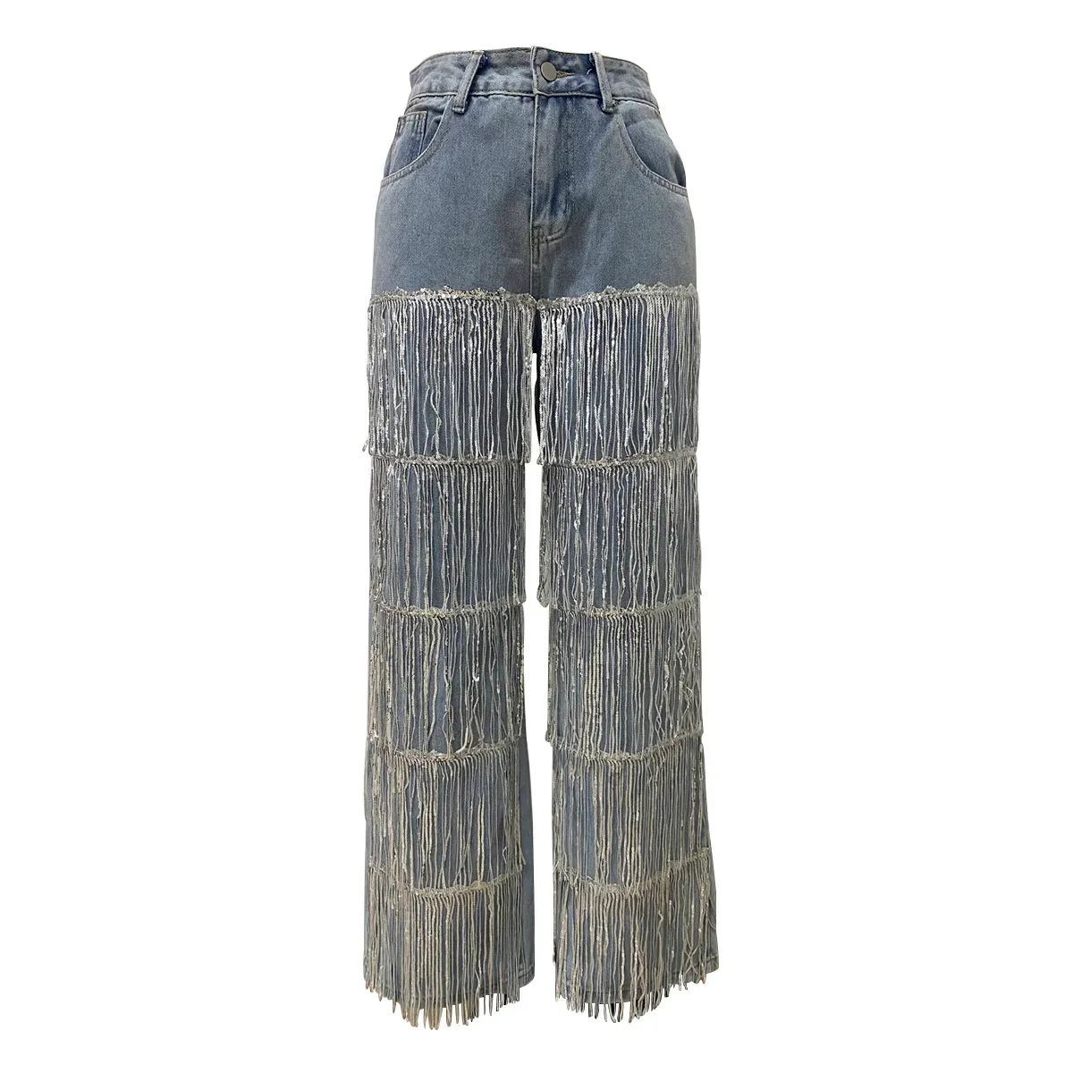 Pantaloni dritti in denim Jeans da donna Tasche con nappe Bottoni a vita alta Pantaloni larghi a figura intera lavati effetto consumato 2025 Streetwear