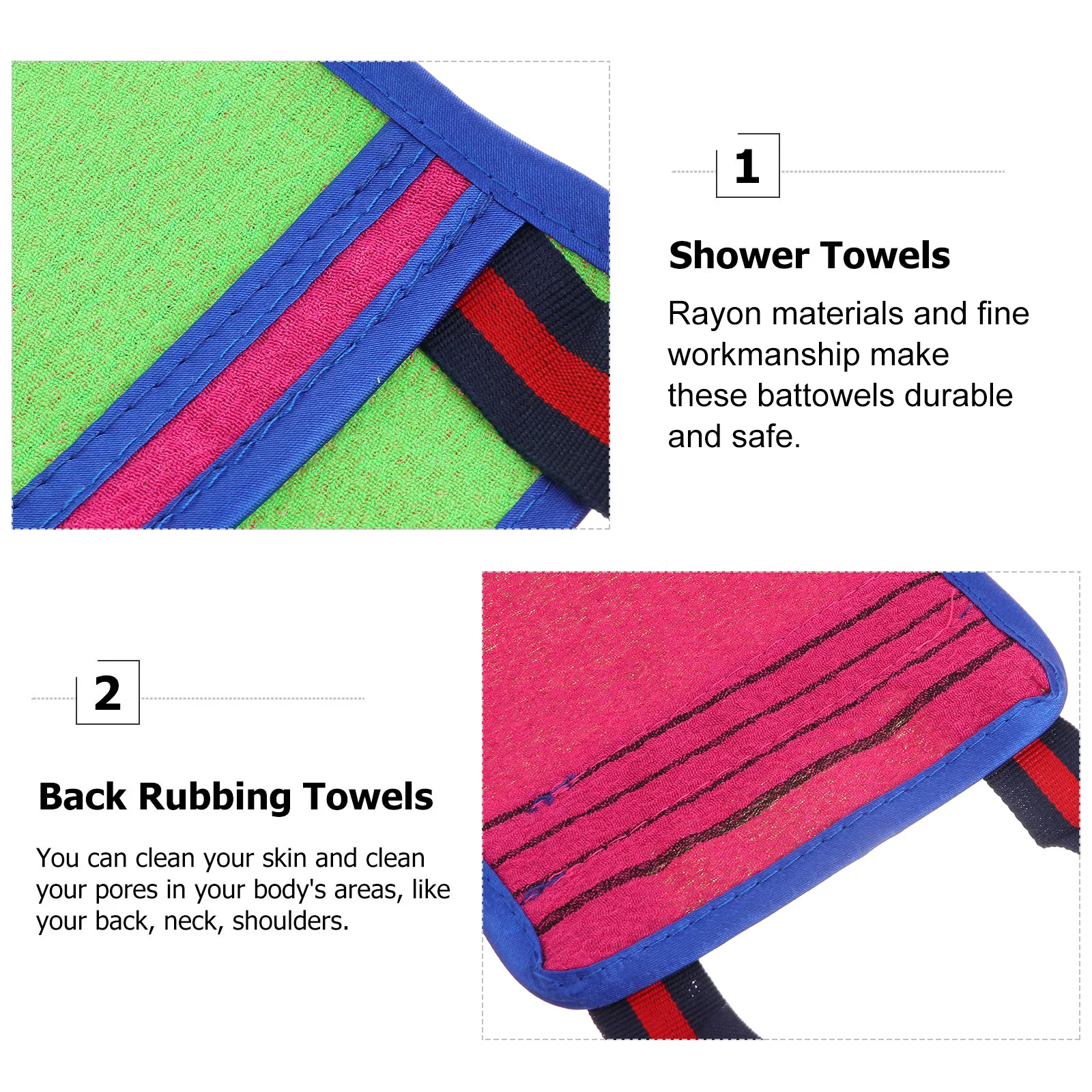 

2Pcs Double sided Pull Back Strip Shower Scrubber Body Loofah Towels Frosted Bathing Sponge Exfoliating Use Rich Foam
