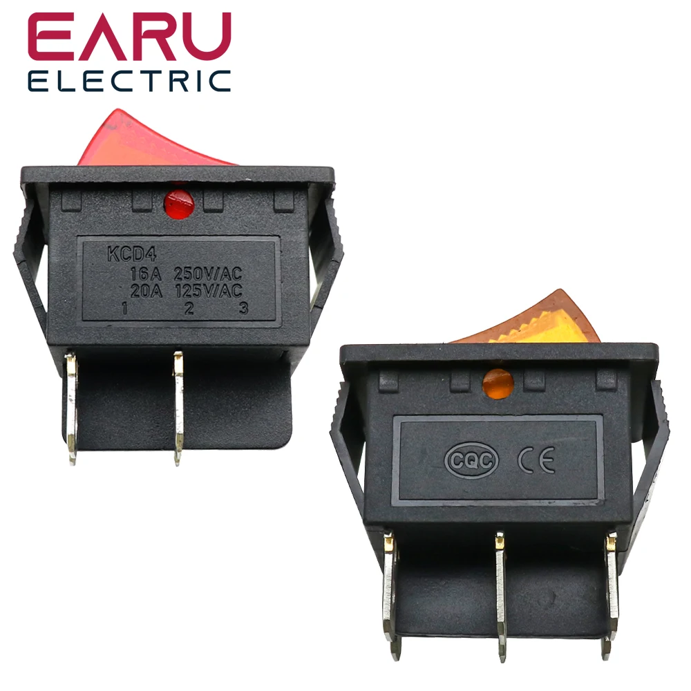 2 Position KCD4 Rocker Switch ON-OFF 4 Pins /6 Pins Electrical equipment With Light Power Switch Switch cap 16A 250VAC/ 20A 125V