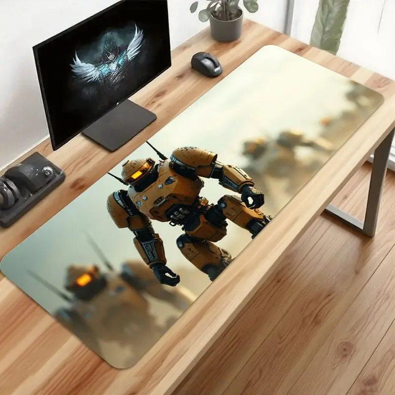 قطعة واحدة من حصيرة مكتب Sci-Fi Robot Invasion، طباعة XL Orange Mecha Battle HD، غير قابلة للانزلاق، لوحة ماوس ألعاب ذات سطح أملس. عطلة مثالية