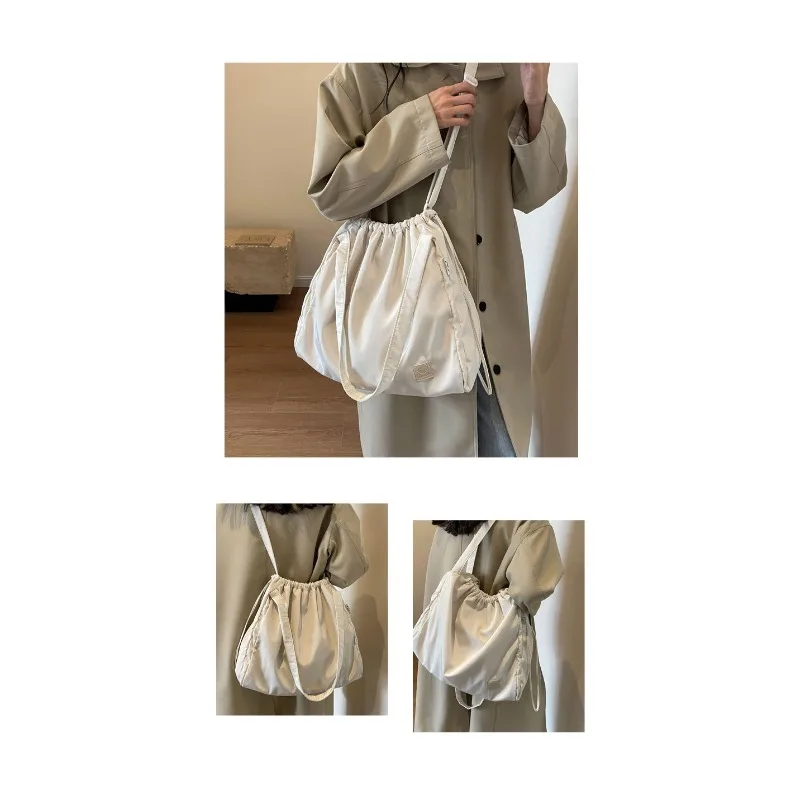 Fallow Drawstring Female New Style Large Capacity Gym Bag for Daily Commute Simple Tide Tote Bag Stylish Shoulder Bag