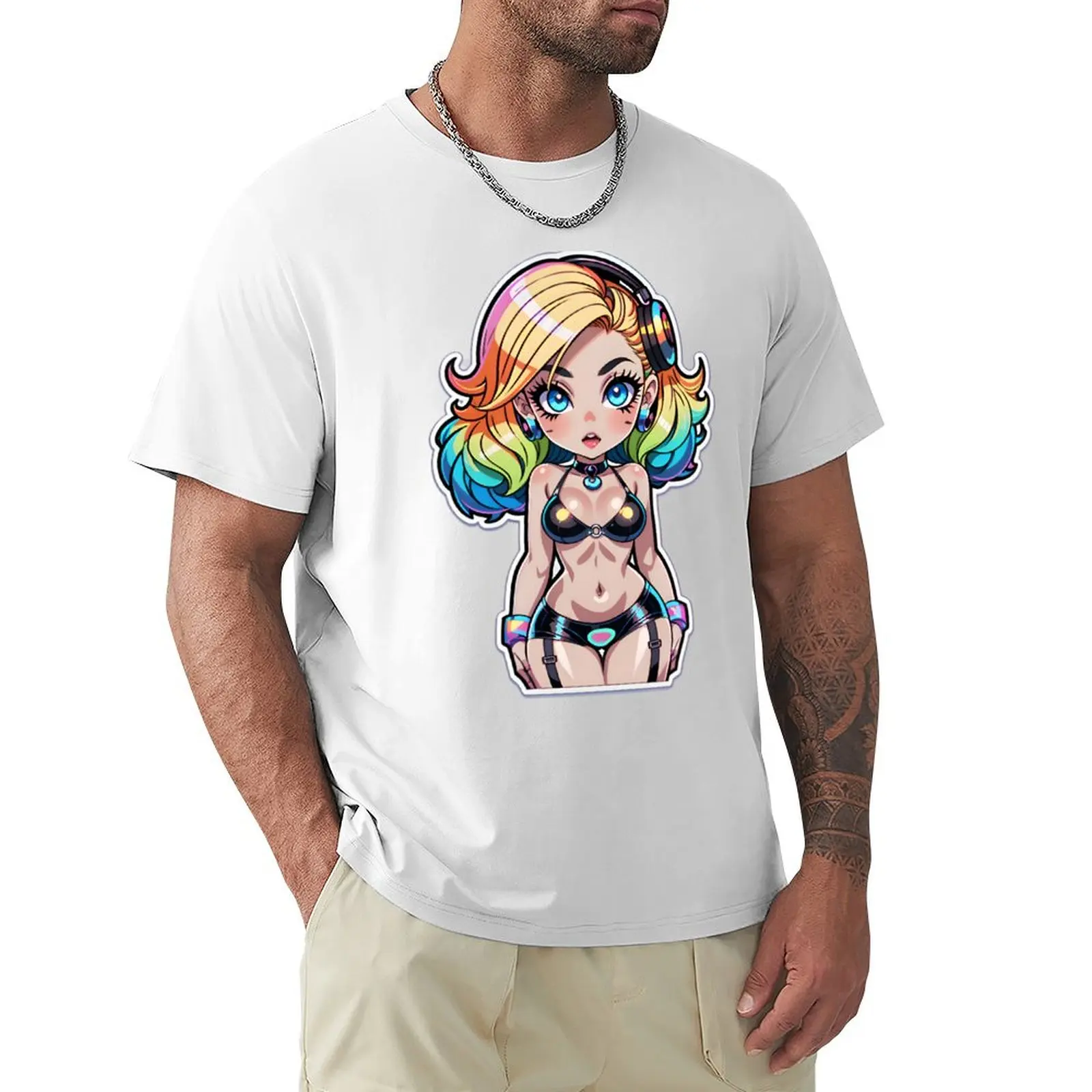 Cute Sexy Anime Rave Girl T-shirt blacks sweat t shirts for men cotton