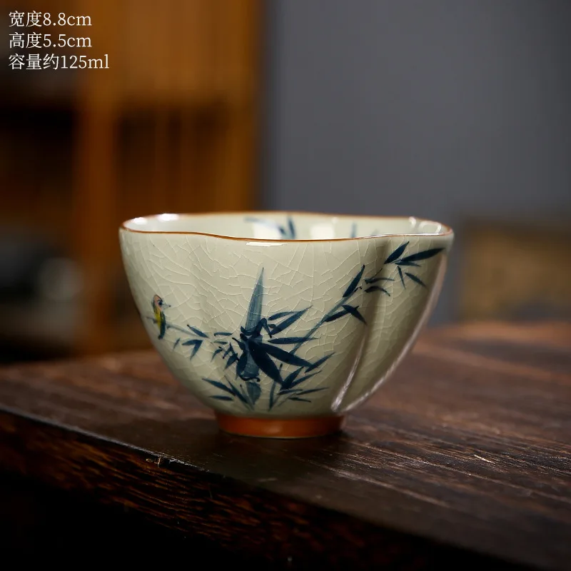 Hand-painted Lotus Home Master Cup Single Cup Retro Blue and White Bamboo Rhythm Tea Cup Ceramic Cup Kung Fu Tea Set Tea Cup
