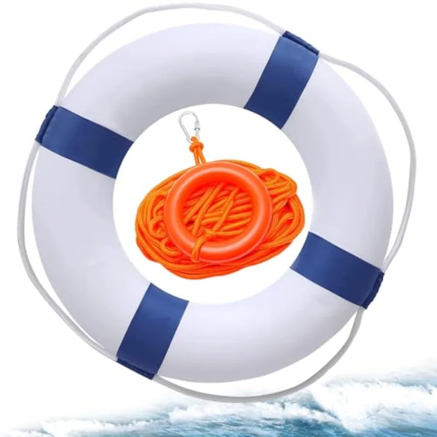 

Child Pool Life Ring Buoy Life Preserver Ring with Lifesaving Rope Reflective Tape Yard Wall Decoration 10.6"/19.68