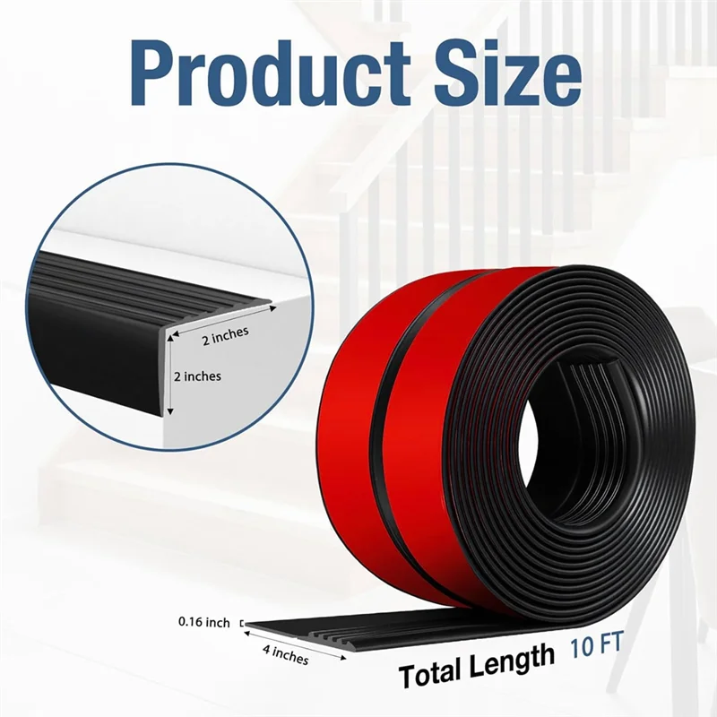 DHDL Stair Edge Protector Vinyl Staircase Step Edge Protector For Outdoor Indoor Black