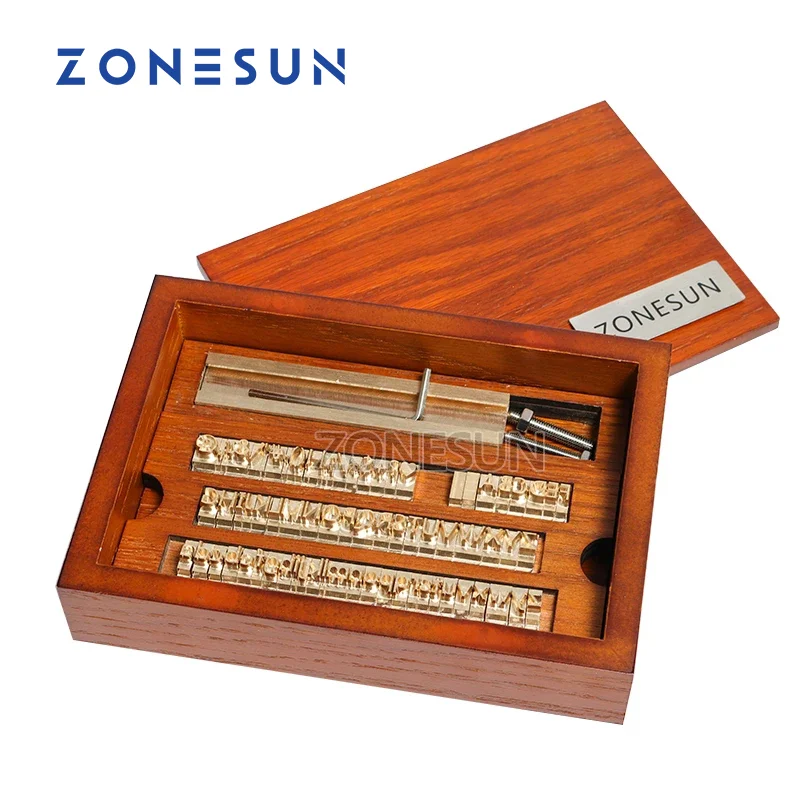 ZONESUN Personalized Logo Letter Number Initial Set Leather Hot Foil Stamp Craving Tool Branding Iron Embossing Machine Wood Box