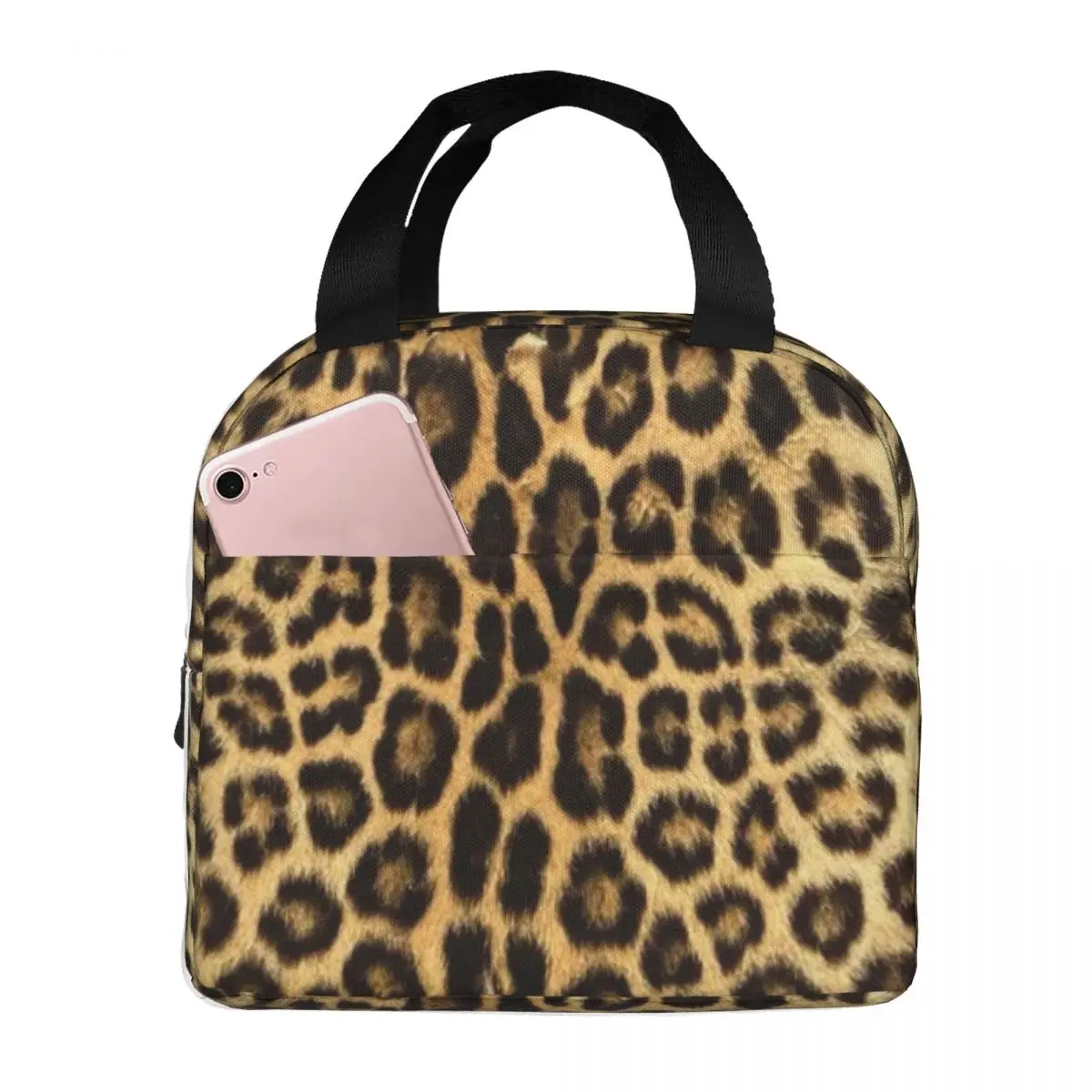 Leopard Cheetah Fur Hide Print Pattern Thermal Insulated Lunch Bags Women Portable Lunch Tote Outdoor Picnic Storage Food Box