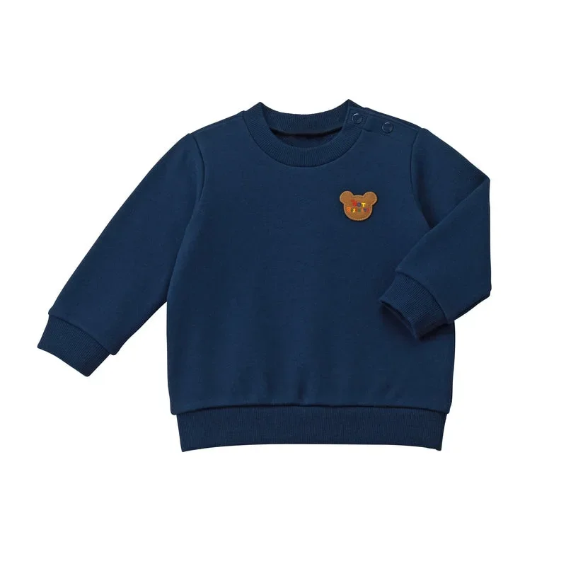 Kids Clothes Girls Children's Clothing Autumn New Boy Embroidery Solid Color Simple Long-Sleeved Sweater Combed Cotton