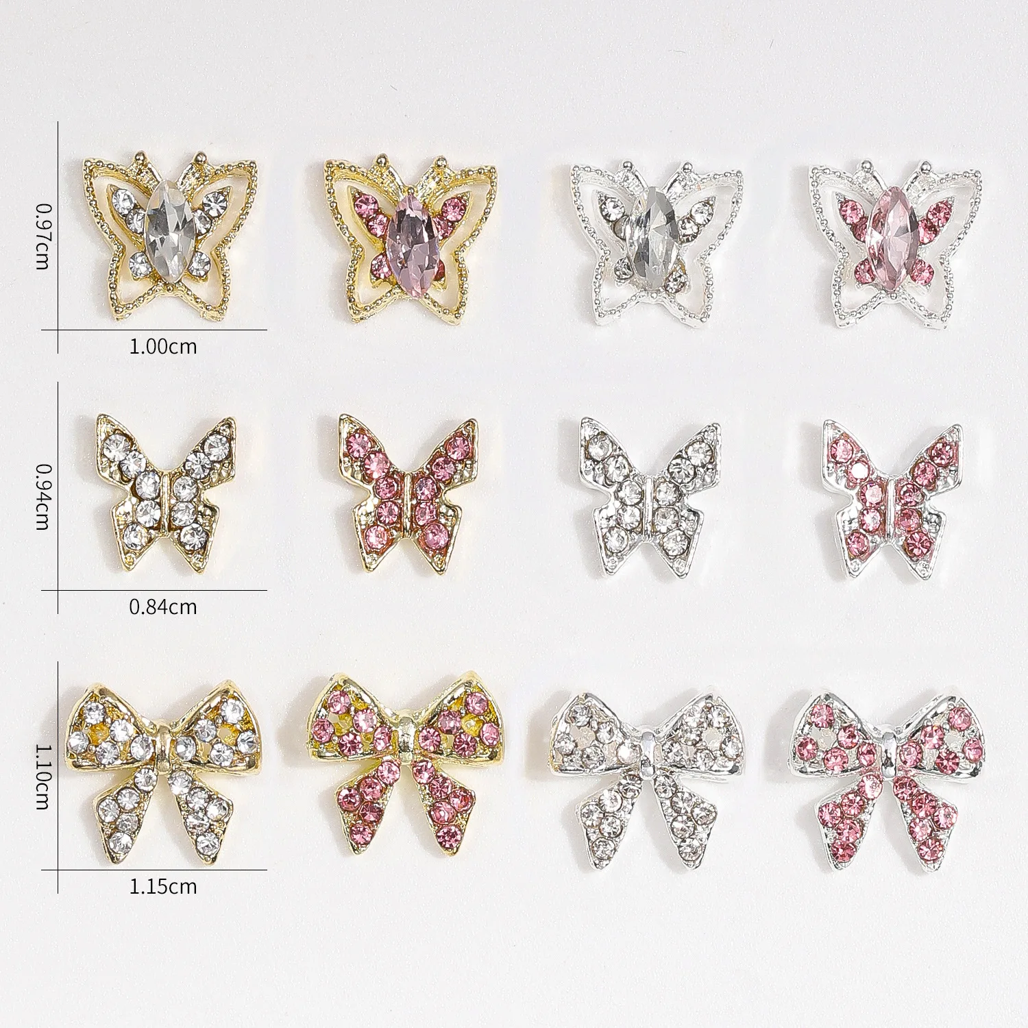10 個 3D 高級合金フルラインストーンネイルアート蝶弓チャームジュエリーアクセサリー爪の装飾マニキュア用品 S