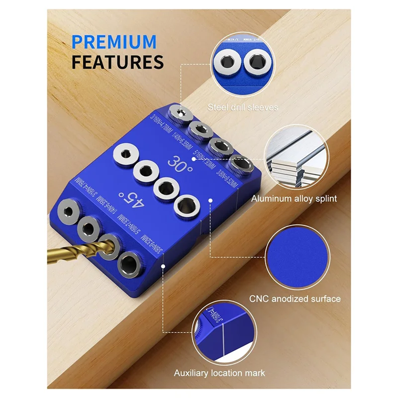 

AF95-30 45 90 Degree Angle Drill Guide Jig, Drill Jig For Angled Holes And Straight Hole With 4 Sizes Steel Drill Bits Durable