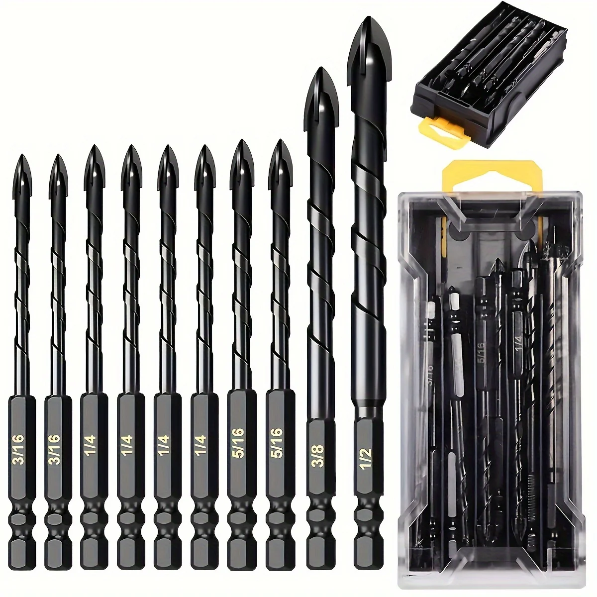 

10 Pieces of Concrete Drill Bit Kit, suitable for Glass Plastic Wood Brick Tungsten Carbide Drill Hard Alloy Cross Drill Bits