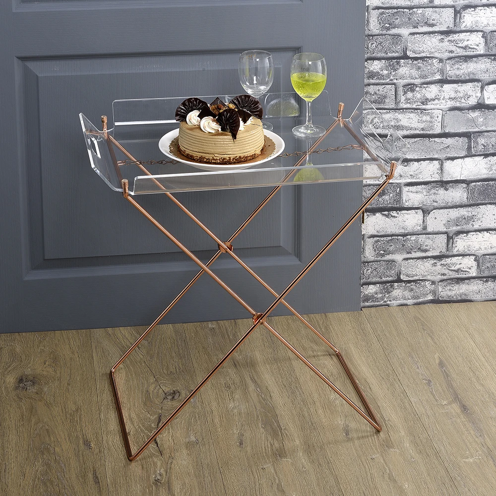 Clear and Copper Tray Table with Removable Tray Coffee Tables Side Tables