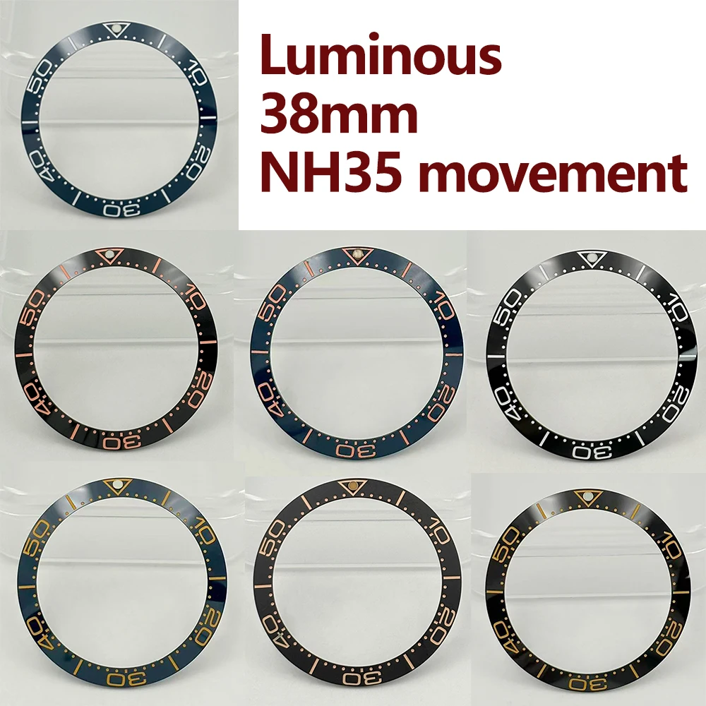 38mm x 30.6mm multi-color inclined ceramic bezel with night light function is suitable for replacing watch parts of 42mm case
