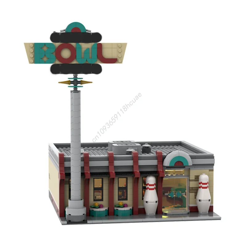 1529 pçs moc cidade retro boliche vôo 32x32 casa modular modelo de rua blocos de construção empilhamento tijolos brinquedos criativos presente do miúdo diy