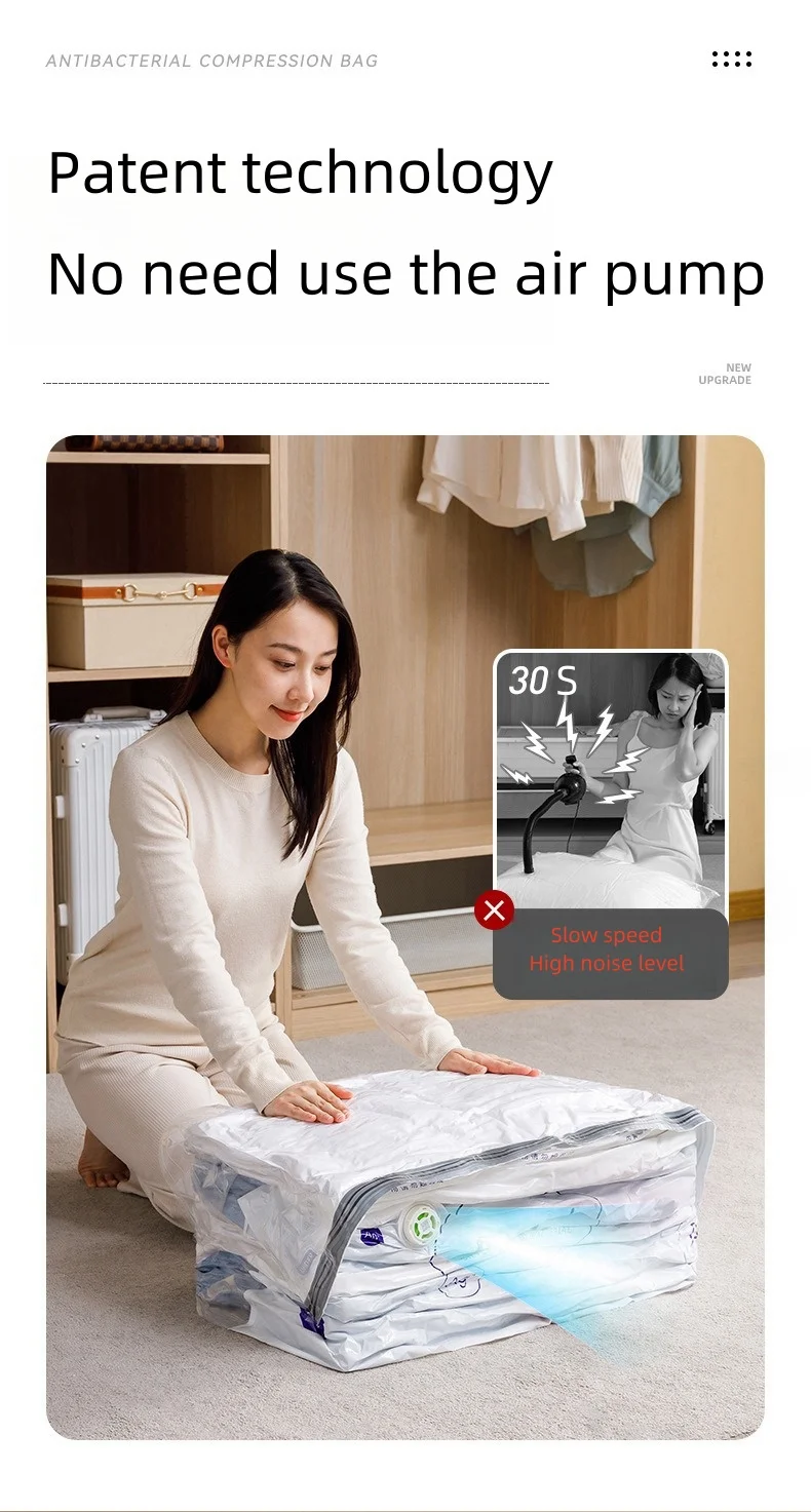 Antibacterial Vacuum Bags No Need Pump Large Plastic Storage Bag Storing Clothes Blanket Compression Bag Travel Accessories