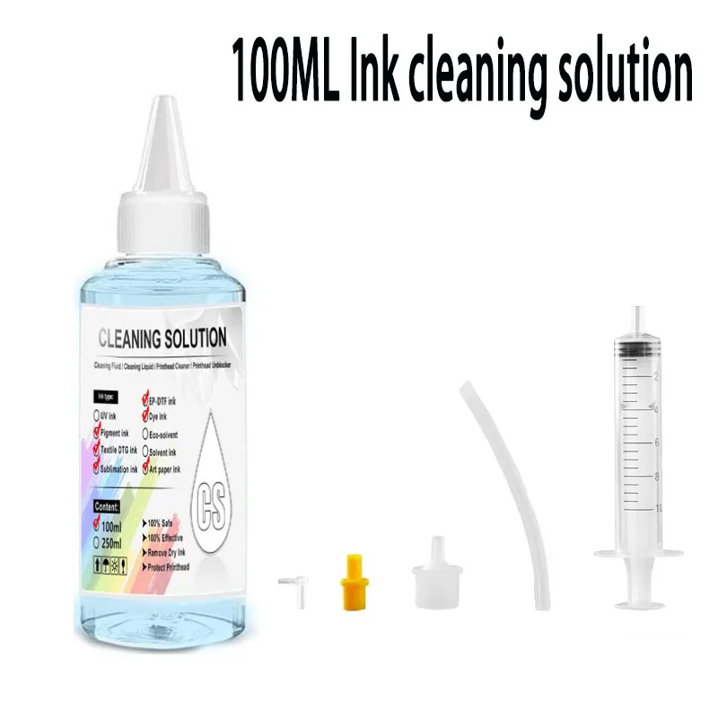 Kit de nettoyage de tête d'imprimante à jet d'encre, solution de nettoyage d'encre 100ML, adapté aux encres à pigments et à sublimation pour imprimantes Epson/HP/Canon/Brother