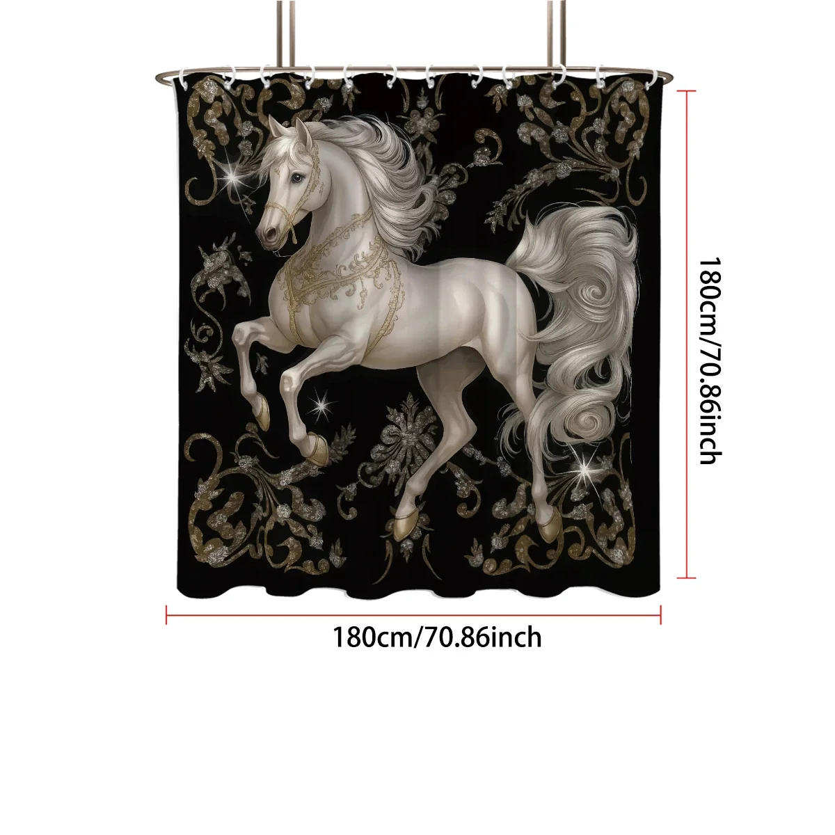 1pc White Horse Print Waterproof Shower Partition Curtain with 12 Hooks Privacy Protection Multiple Sizes Easy Installation