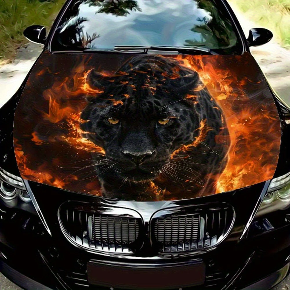 

Black Panther In Flames Car Hood Decal Stickers Wrap Vinyl Film Engine Cover Decals Sticker Car Hood Protective Film