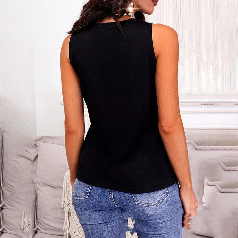 Fashion Sequins Decoration V Neck Tank Tops Women Comfortable Casual Loose Vest Sleeveless T-Shirt Female Summer Camis Tees 2024