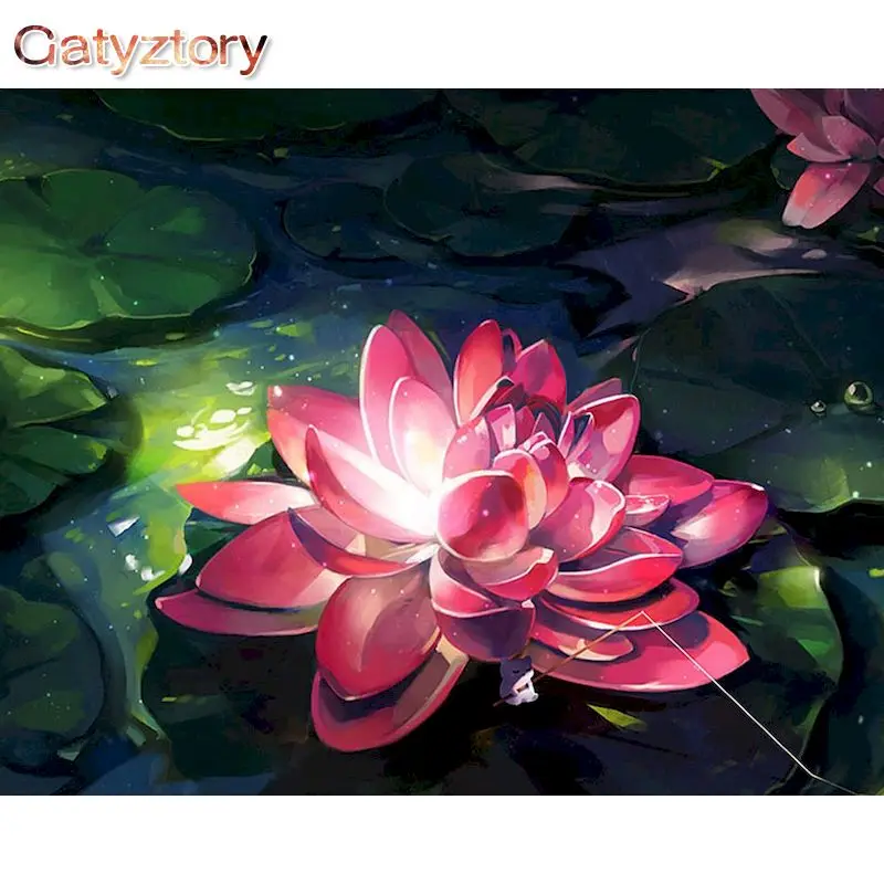 

GATYZTORY Painting By Numbers Frame Red Lotus Flowers Picture Drawing For Adults Artwork Gift Handmade Fantasy Home Art