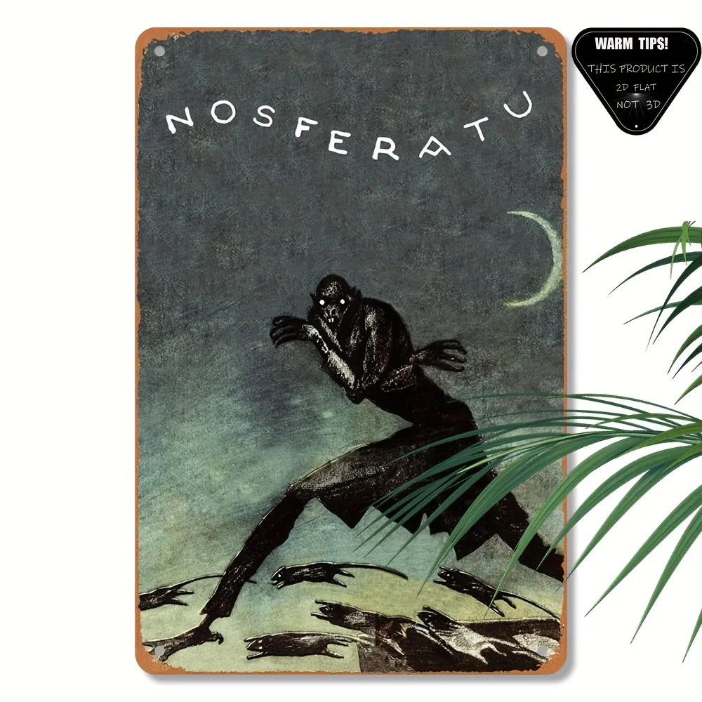 

[Durable Build] Vintage Nosferatu Tin Sign - Retro Wall Art with Premium Metal Finish - Spooky Halloween Decor for Home, Bar, C