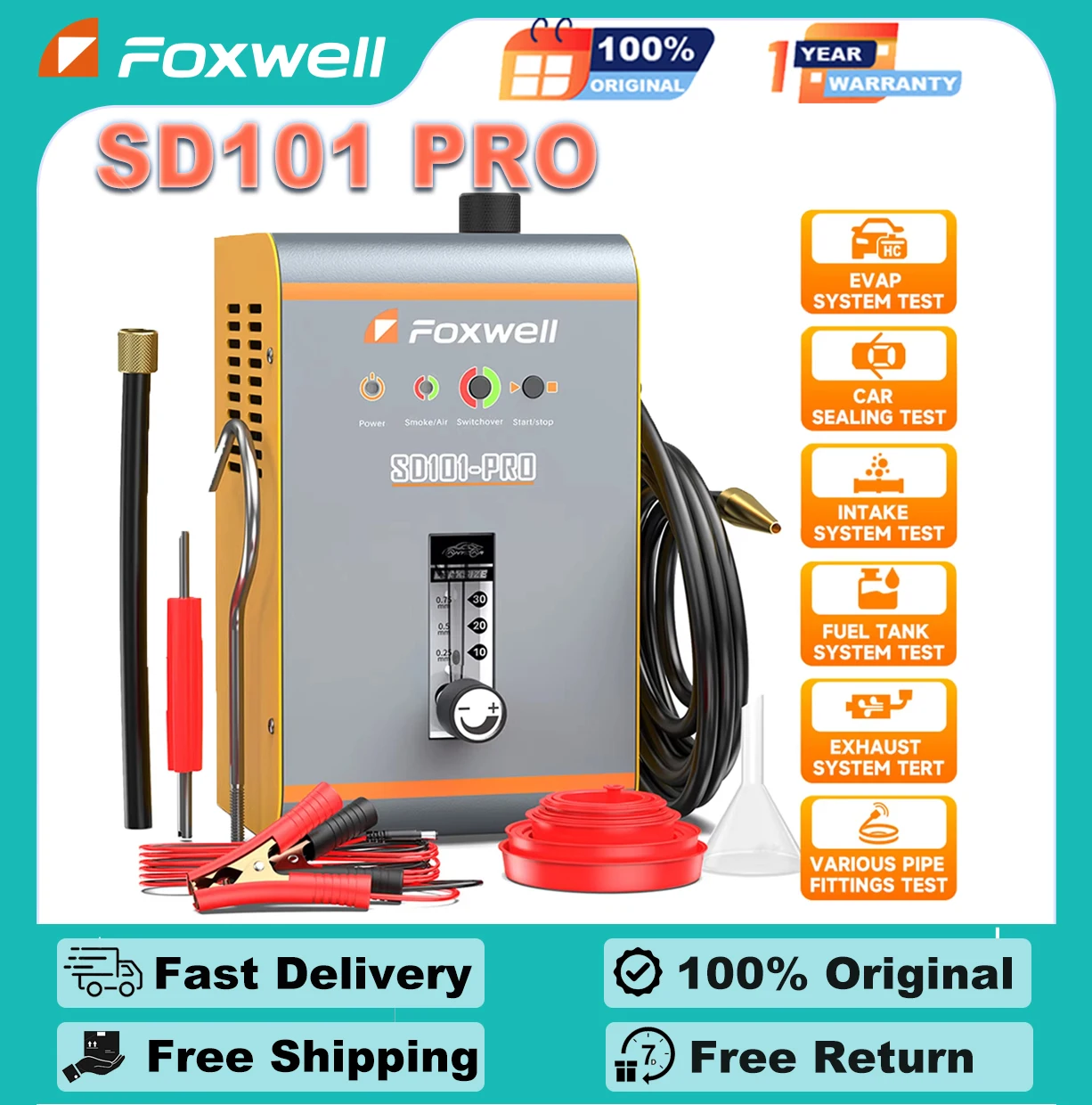 FOXWELL SD101 PRO Automotive Smoke Leak Detector Diagnostic Tool Test 12V Car EVAP Leakage Gas Leakage Locator Auto Analyzer