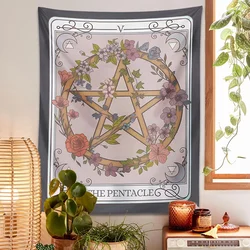 Pentagram Tarot na ścianę wiszące wiedźmy Forestcore botaniczny kwiat magiczny okultystyczny Symbol Boho salon akademik wystrój domu