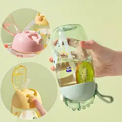 500Ml Draagbare Cartoon Dinosaurus Drinkmok (Met Stro En Deksel) Ruimte Mok Handige Mok Drop-Proof Outdoor Kinderen Waterfles