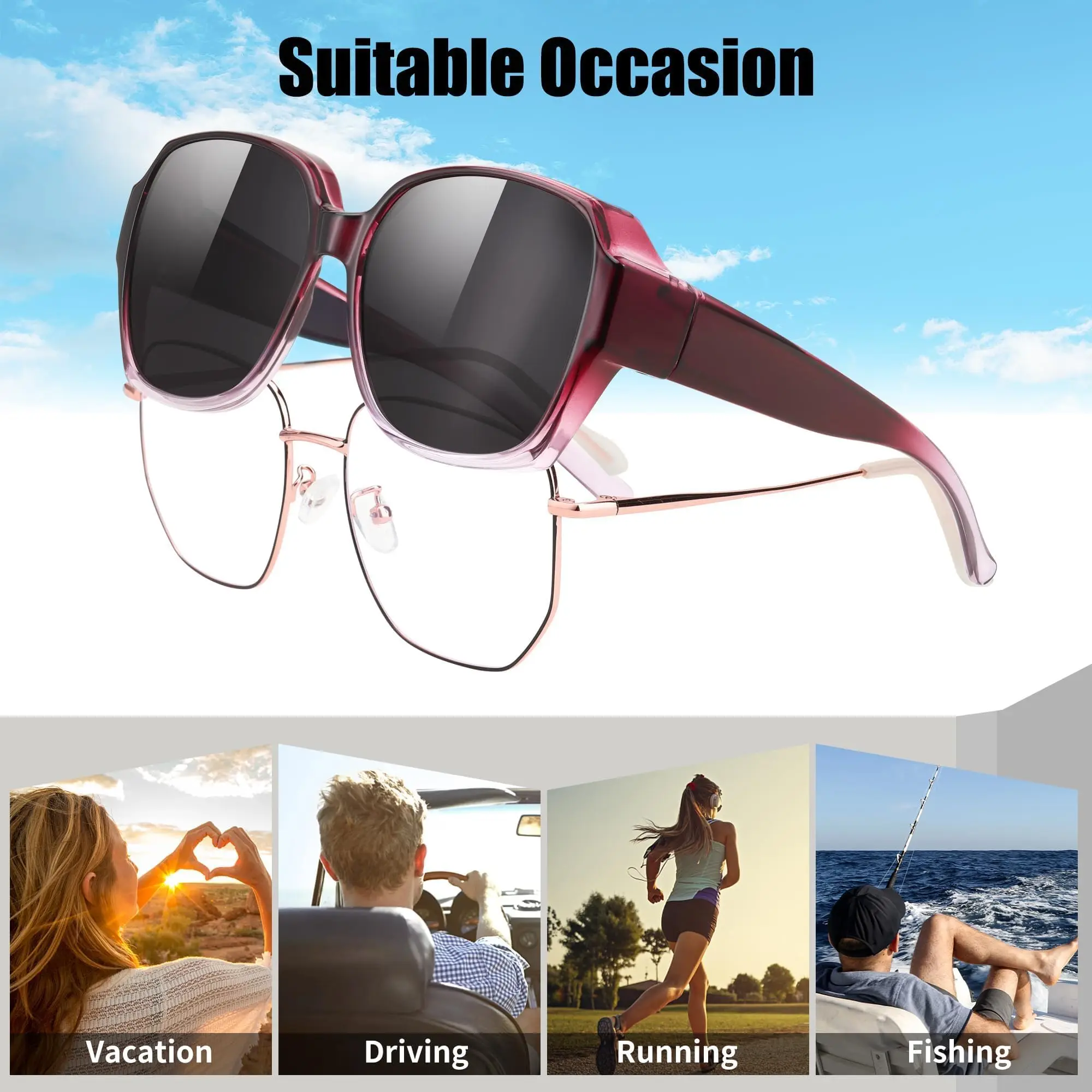 Überbrille-Sonnenbrille für Autofahrer, T01 Stylische Quadratische Modische Korrektions-Sonnenbrille mit UV400-Schutz – Detail 5