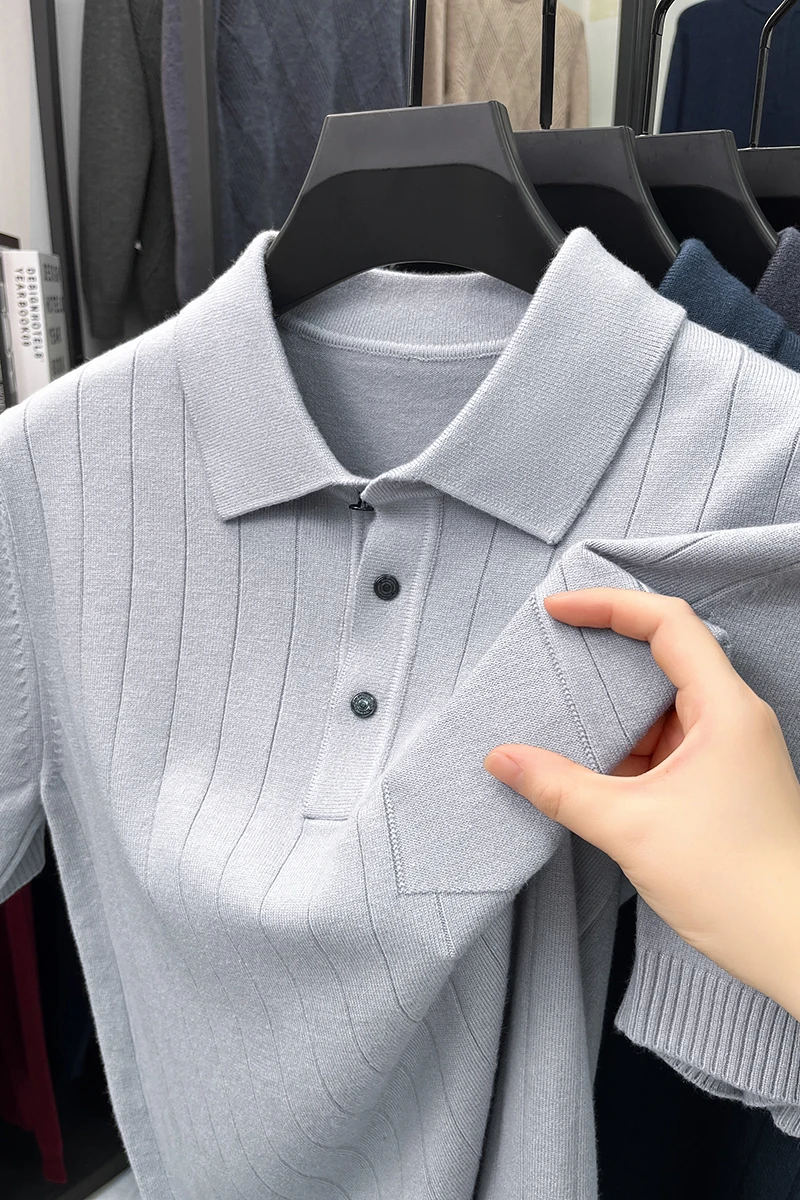 

Качественные мужские короткорукавные трикотажные рубашки POLO Осенний новый джемпер индивидуальный дизайн полосатый корейский свитер футболка