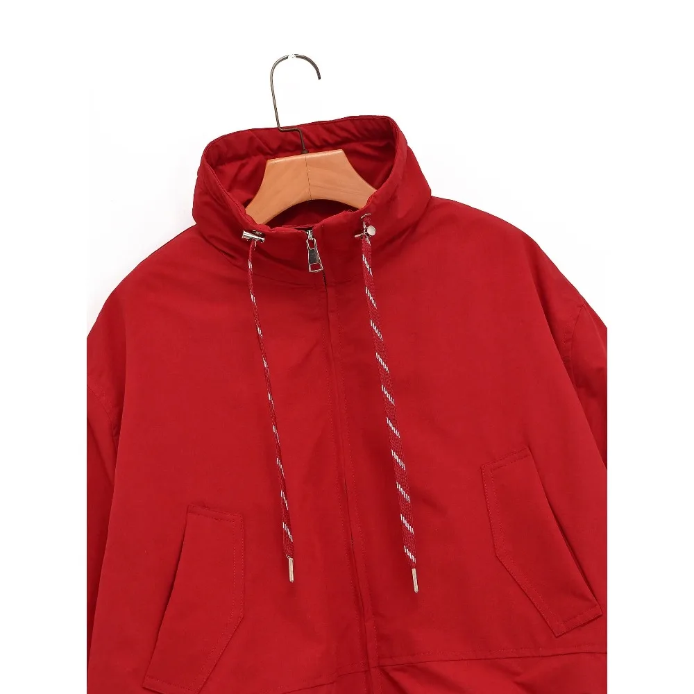Stylish Autumn Women's Quilted Jackets Elegant Adjustable Stand Collar Quilted Coats with Drawstring Fashion Red Zippered Jacket