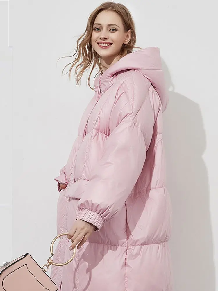 Fashion Thicker Warm Long Women\'s 90% Duck Down Coat Winter Warm Fluffy Down Parkas Coats Pink Hooded Warm Down outerwear wy976