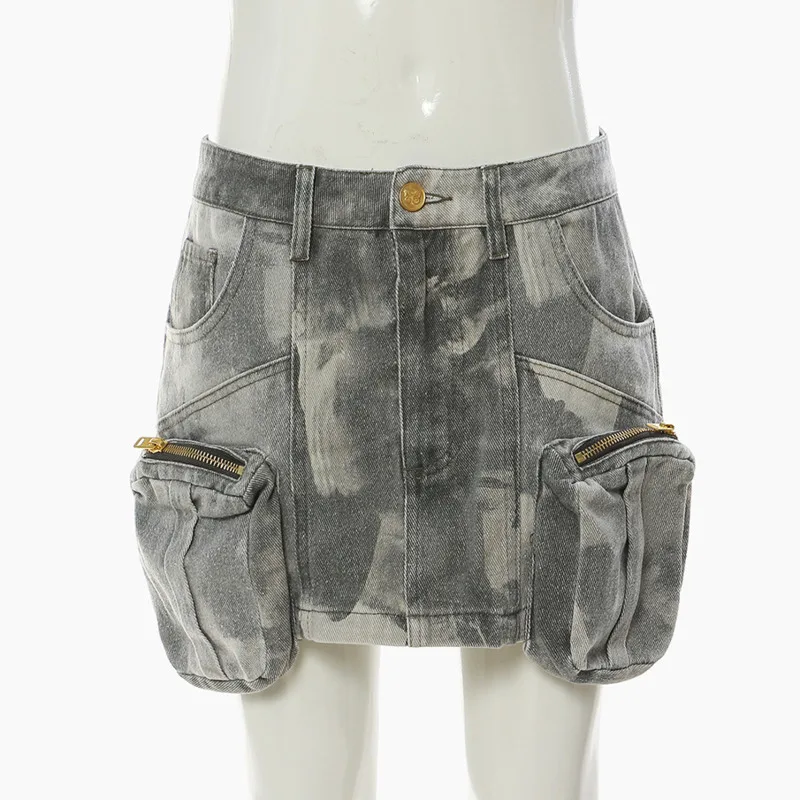 HKSH Women Chic Short Skirt Camouflage Printed 3D Zipper Pockets Belted Safari Style Retro A-line Skirts New Summer 2026 HK19466