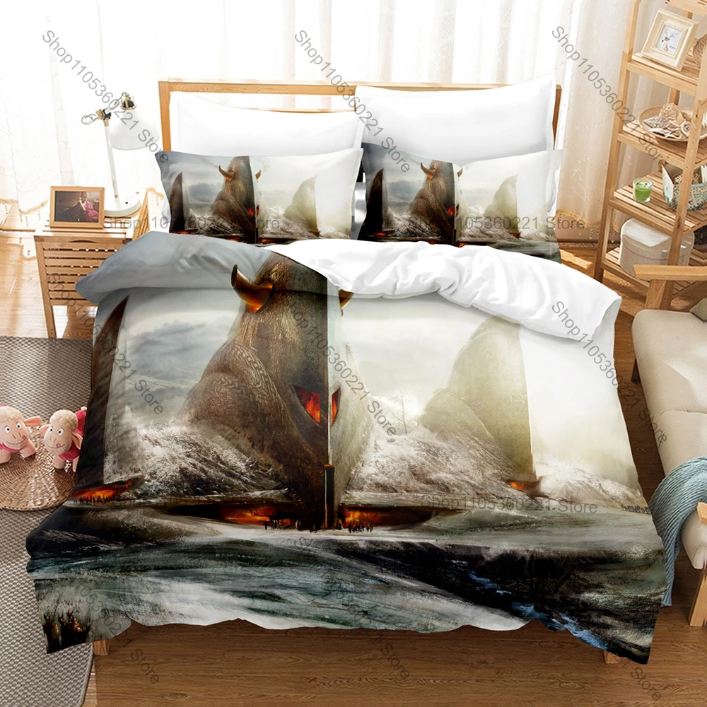 Cool Magic Fantasy Medieval Castle Ancient Tower Building HD Print Bedding Set Duvet Cover + 2 Pillowcases Fantasy Game Room Dec