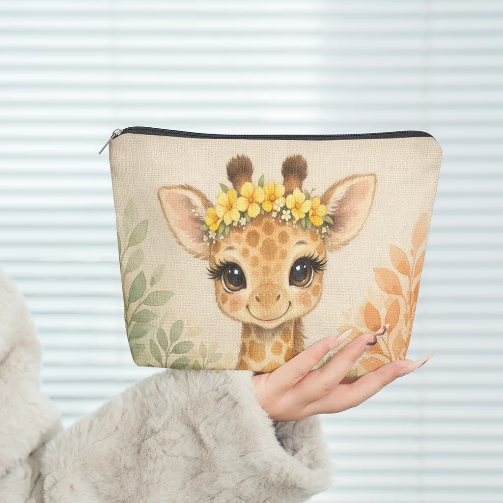 1 Piece Cute Giraffe and Sunflower Pattern Makeup Bag - Multifunctional Zipper Pouch for Women, Jewelry Storage Bag, Perfect Travel Zipper Organizer, Fun Birthday Gift