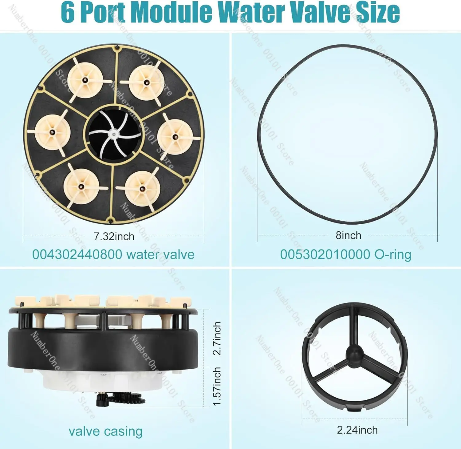 6 Port Modular Water Valve 004302440800 for Paramount Belt Valve, with Housing and O-Ring