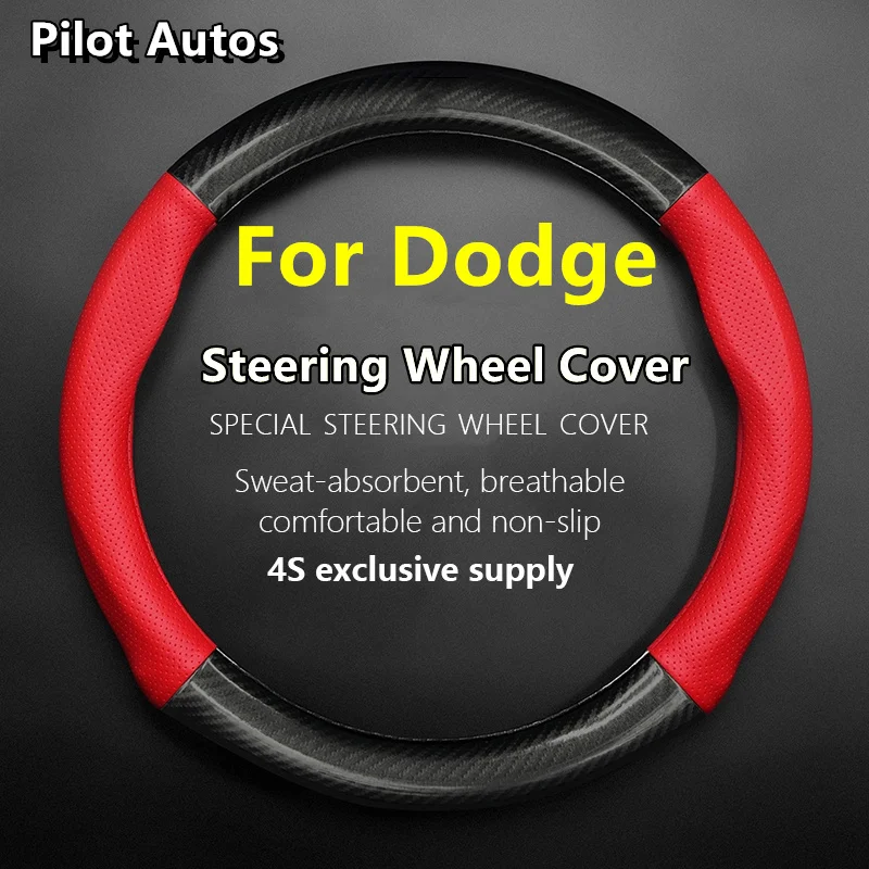 For Dodge Steering Wheel Cover Leather Carbon Fiber Fit Charger Challenger SRT Nitro Avenger Caliber Rampage Hornet Dart Viper