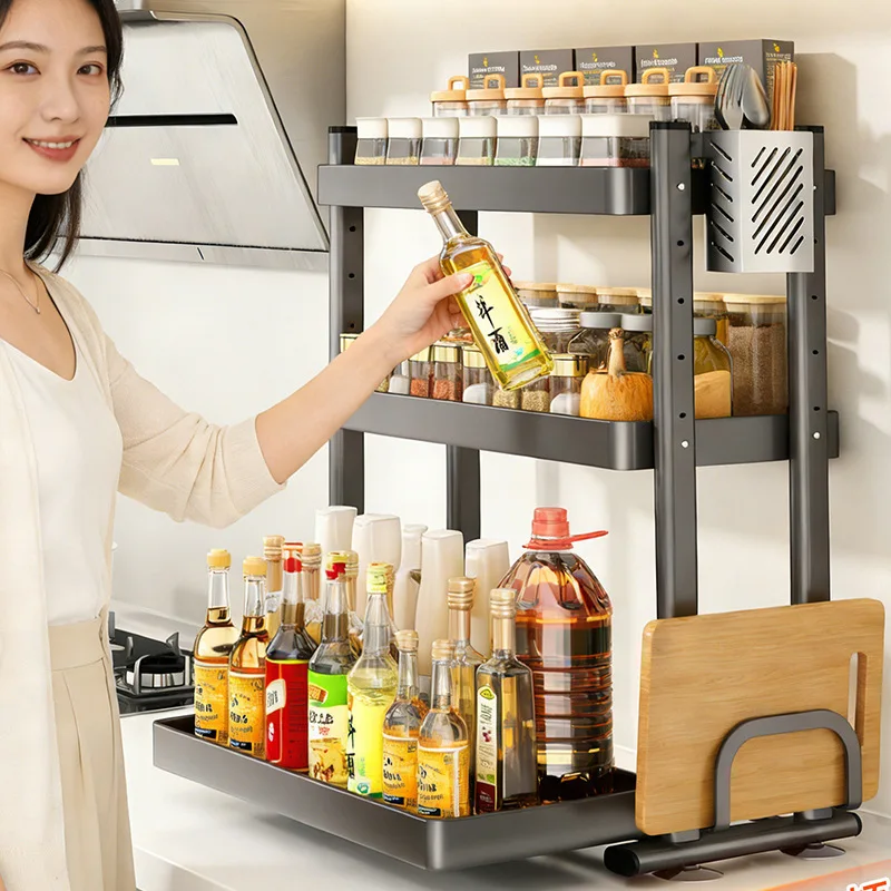 Étagère à épices réglable en hauteur à 3 niveaux, support de rangement incliné en métal pour comptoir, support robuste pour condiments de cuisine, pour bocaux à épices, bouteilles d'huile et rangement de garde-manger