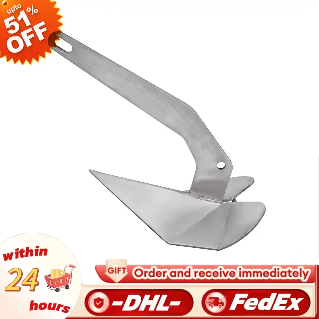 

Small One-Piece Design Yacht Boat Anchor Triangular Shape Marine Stainless Steel 316 Wing Style Anchor for Boats Boat Anchor