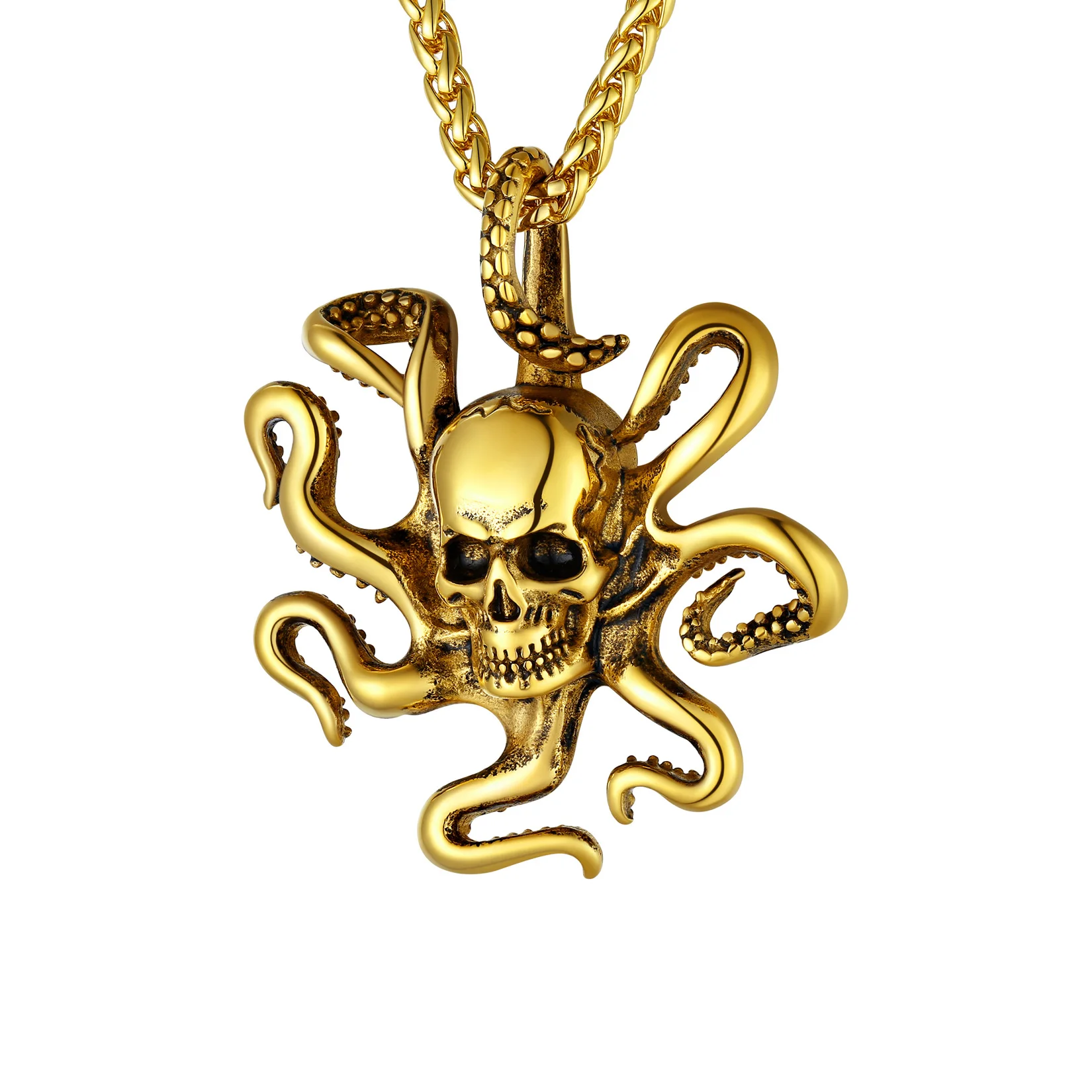 

ChainsPro Men Skull Pendant/Octopus Necklace Stainless Steel Gothic Punk Jewelry, Personalized Skeleton Head Rapper Necklaces