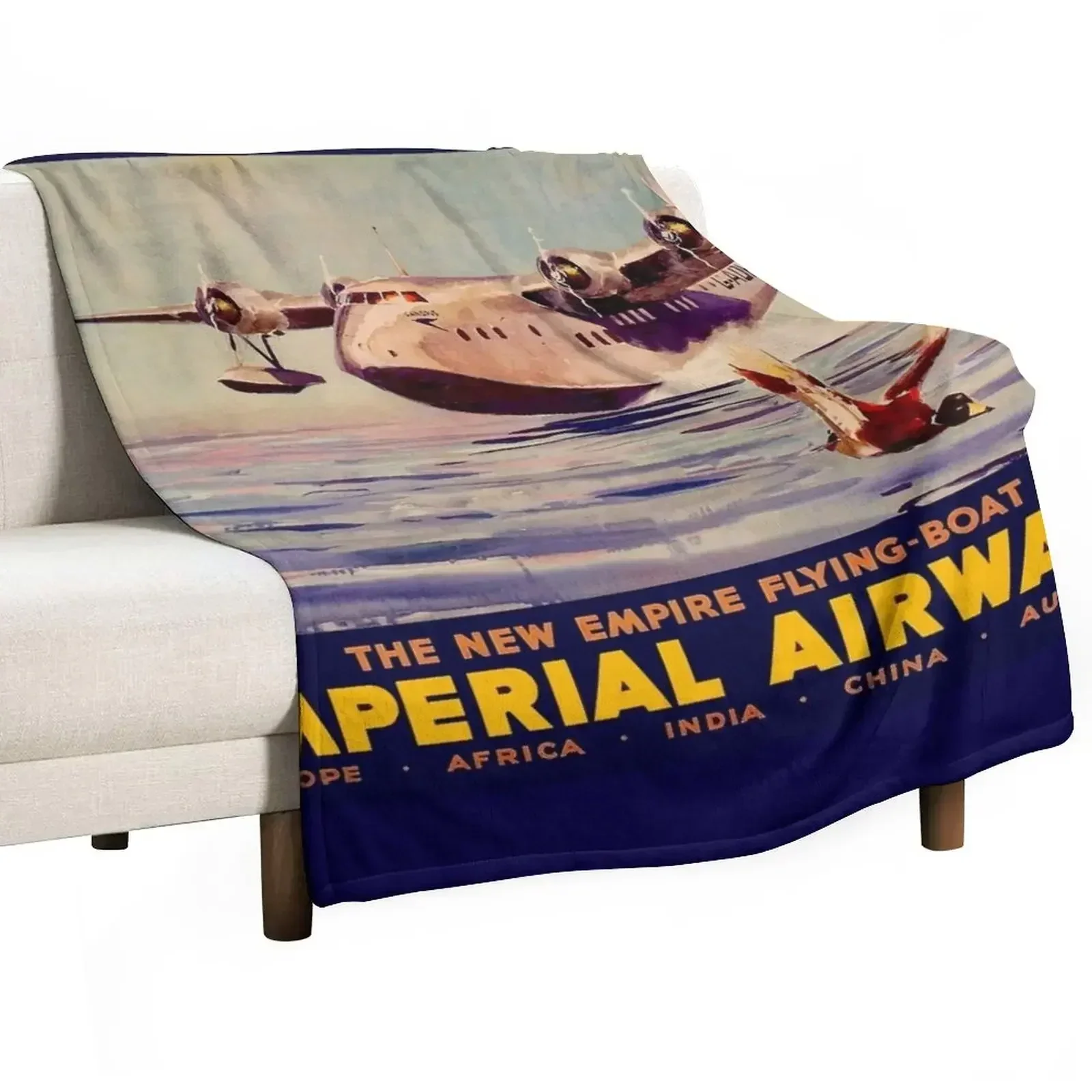 New IMPERIAL AIRWAYS : Flying Boat Travel Advertising Print Throw Blanket Warm Softest bed plaid For Baby Blankets