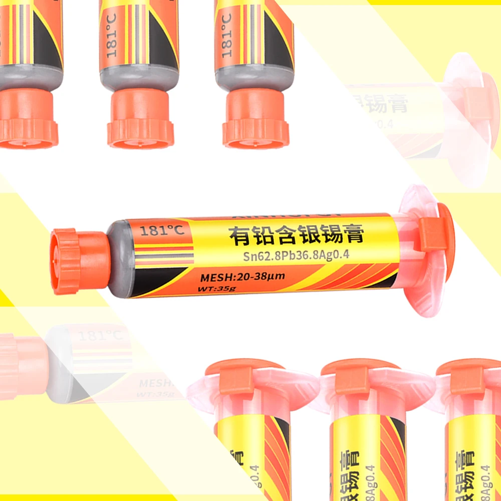 Lead-containing and 181-degree silver-bearing solder paste for syringe soldering, applied in SMT (Surface Mount Technology) chip